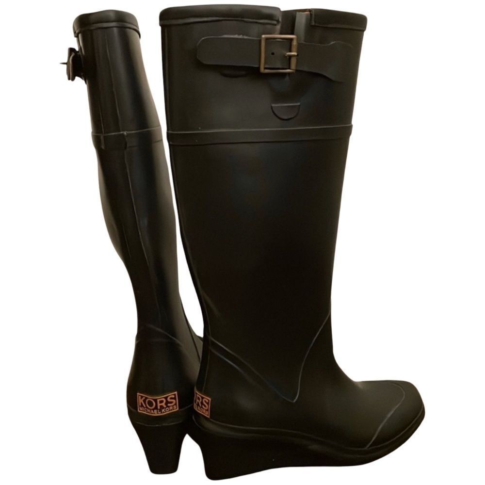 Michael Kors wedge rain boot knee high size 8 black vintage